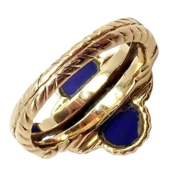 Van Cleef & Arpels Alhambra 18k Yellow Gold Lapis Lazuli Diamond Ring Sz 4 - Picture 6 of 14